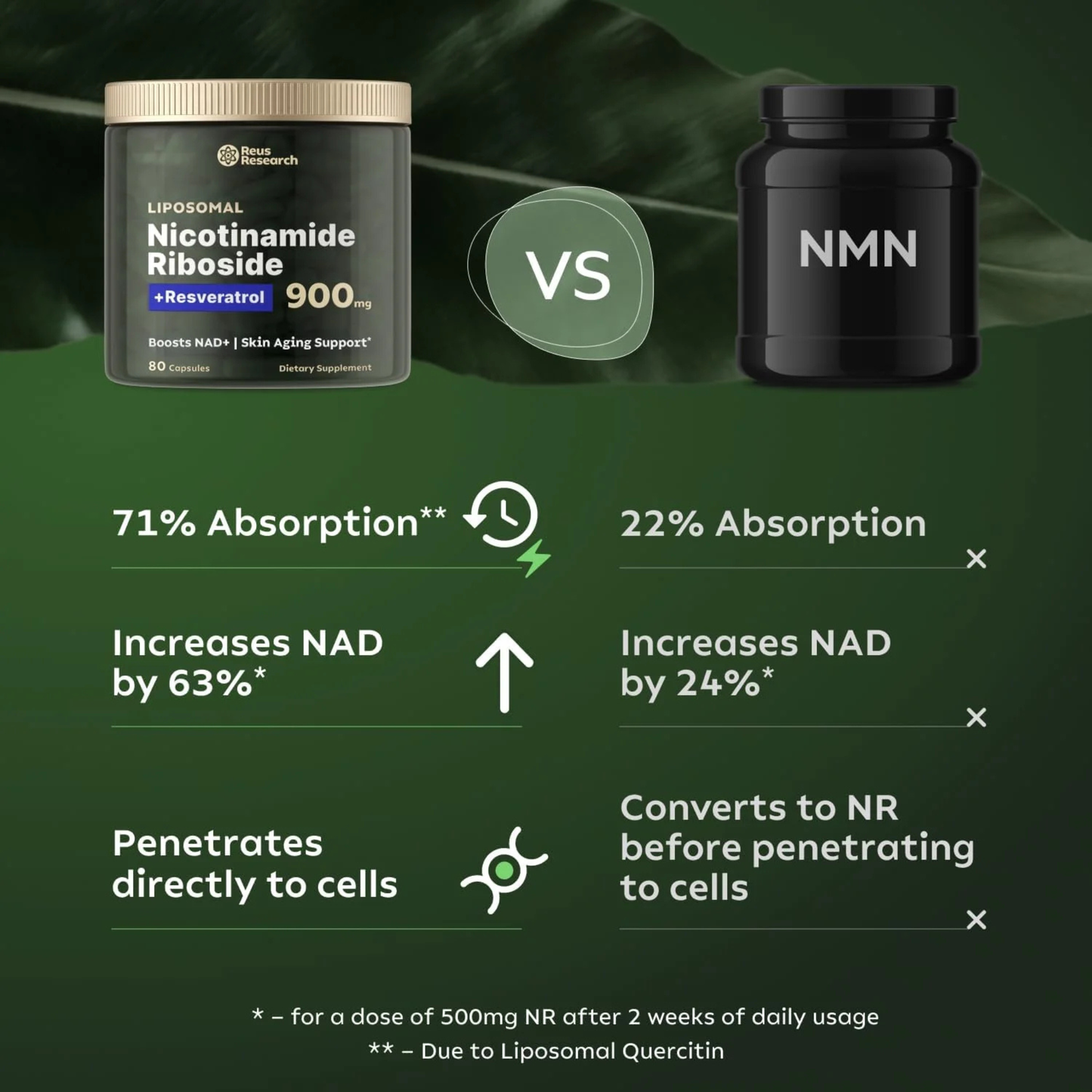 Reus Research NAD+ Nicotinamide Riboside 900mg (80 Count)